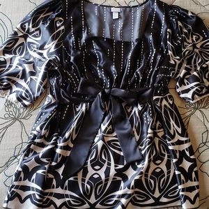 Black Blouse with Cream Design